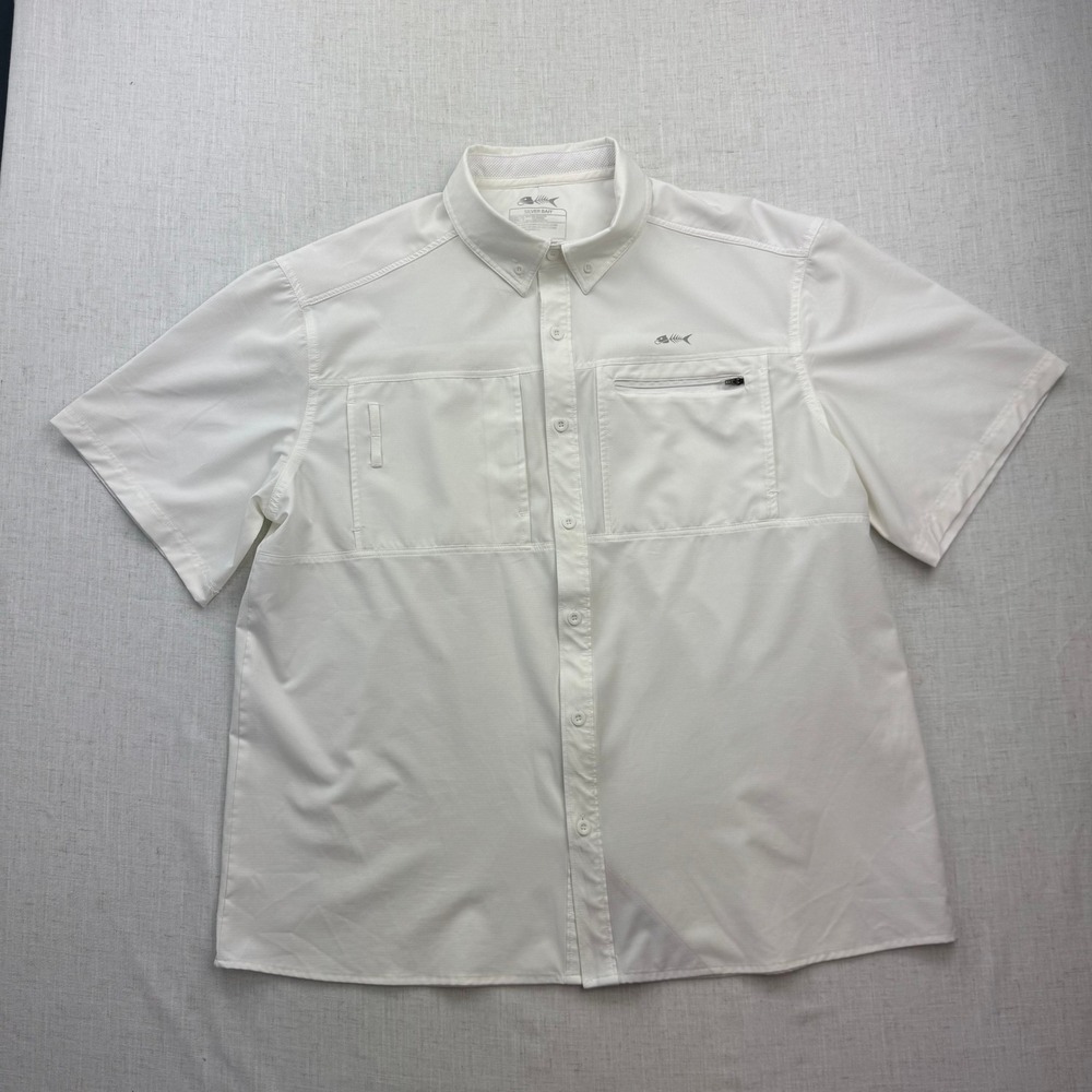 Silver Bait Fishing Shirt Mens XL White Short Sleeve Ventilated PFG Hiking Tech